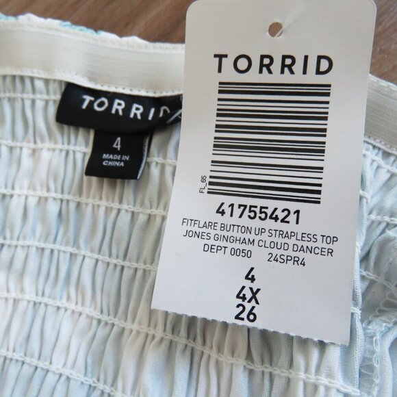 TORRID Fit And Flare Button Up Strapless Crop Top Jones Gingham Cloud Dancer NWT - Picture 15 of 15